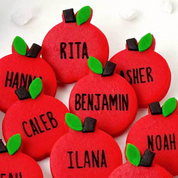 personalized rosh hashanah marzipan apples closeup