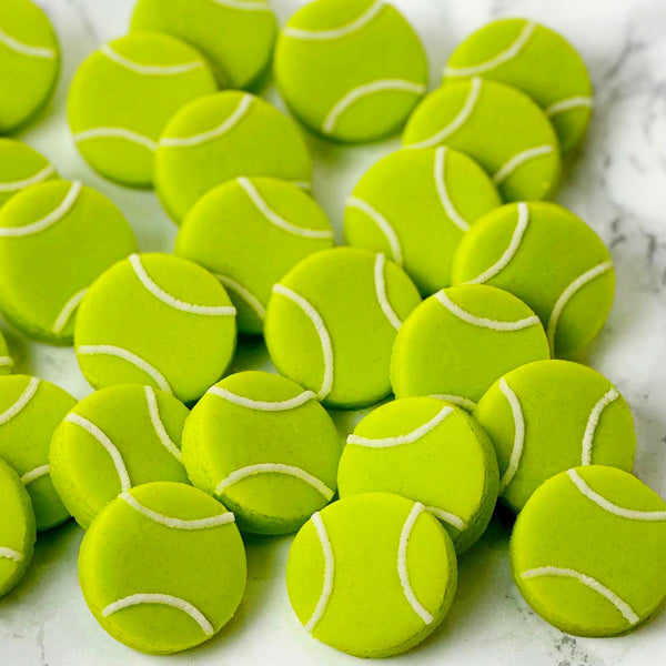 tennis ball marzipan mini candy bites closeup