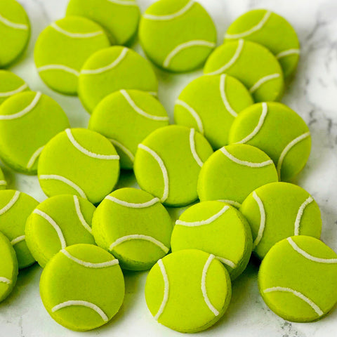 tennis ball marzipan mini candy bites closeup