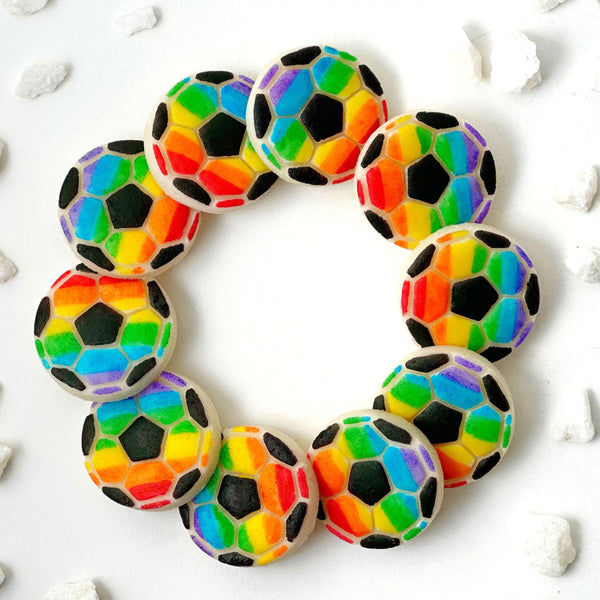 pride rainbow soccer ball tiles in a circle