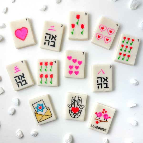 jewish valentine's day and tu b'av mahjong tiles