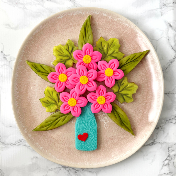 marzipan spring flower bouquet on a plate