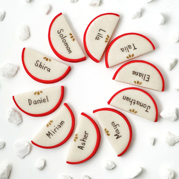 rosh hashanah personalized marzipan apple slices in a circle
