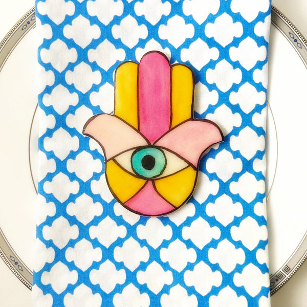 stained glass hamsa on a napkin