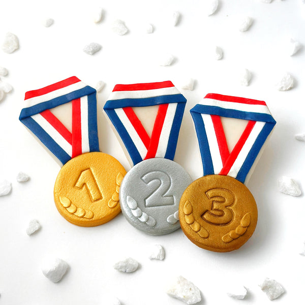 olympics party medals gold silver bronze trio