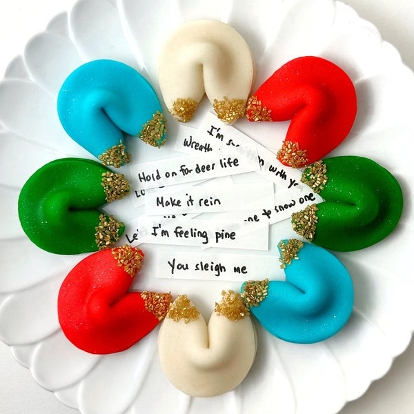 christmas fortune cookies on a plate