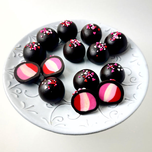 valentine's day marzipan truffles on a plate