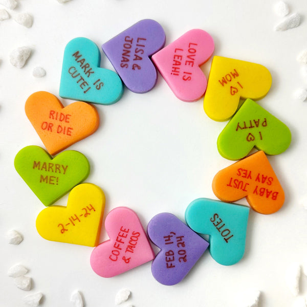 personalized conversation hearts in a circle