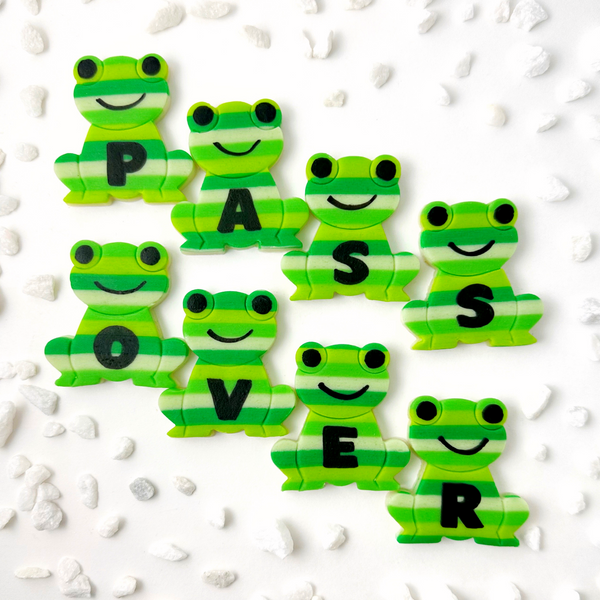 striped Passover frogs with lettering