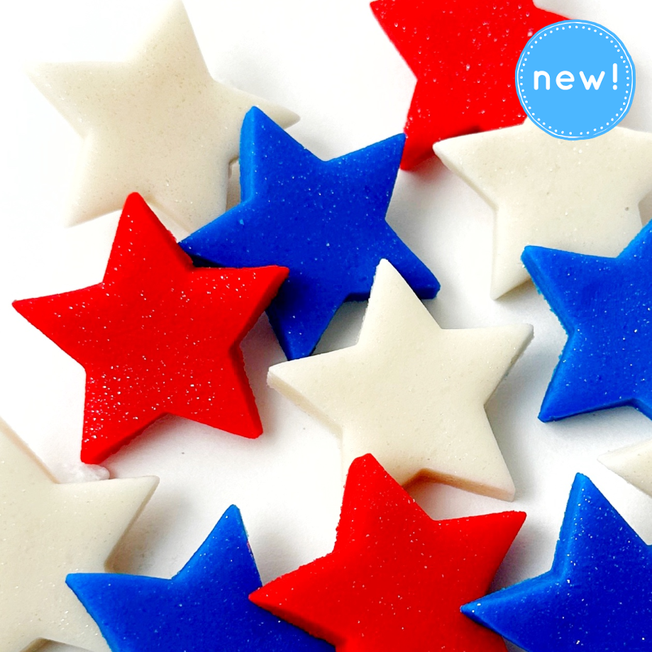 red, white & blue glitter stars