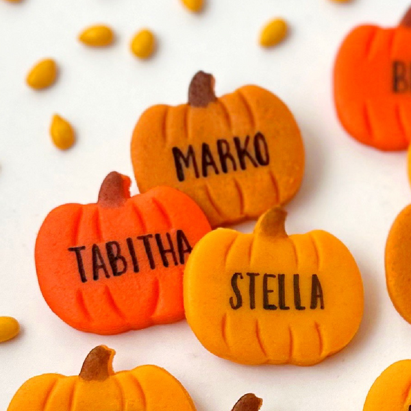 personalized pumpkins closeup trio