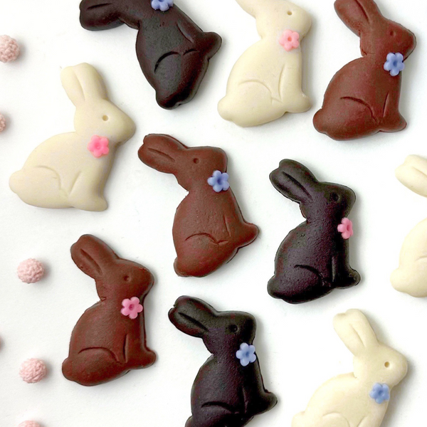 marzipan easter chocolate bunnies closeup
