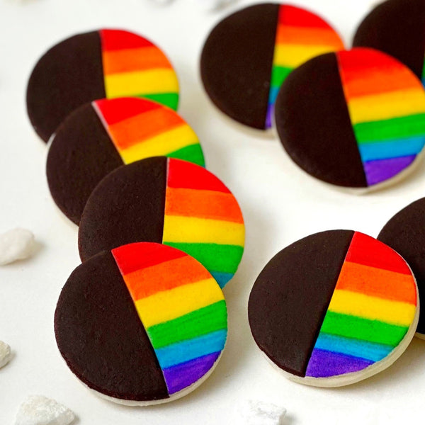 pride rainbow black & white cookies closeup
