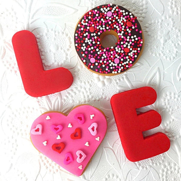 Valentine's Day love donuts doughnuts marzipan candy sculpture treats tilted