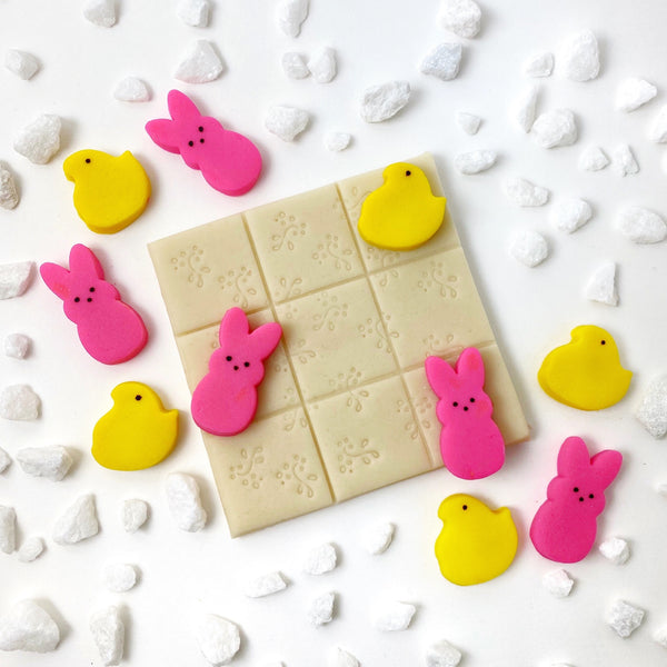 Easter bunny chick tic tac toe marzipan candy treats close up