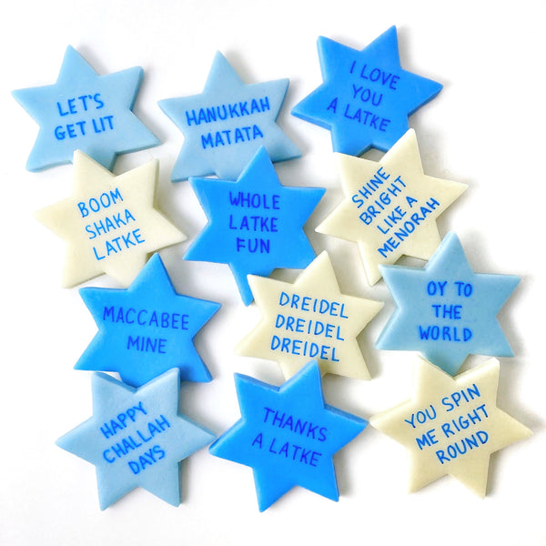 star of David Hanukkah conversation tiles marzipan candy gift layout