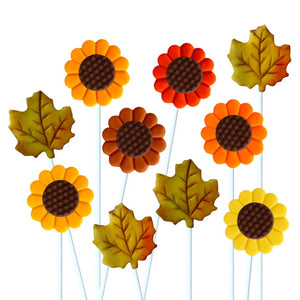 Thanksgiving autumn maple leaves and sunflowers marzipan candy lollipops