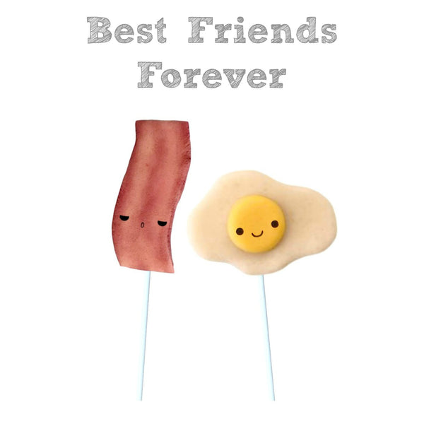 bacon & eggs best friends marzipan candy lollipops