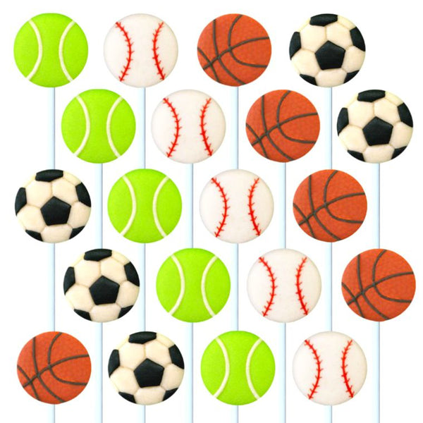 assorted sports in a grid marzipan candy lollipops