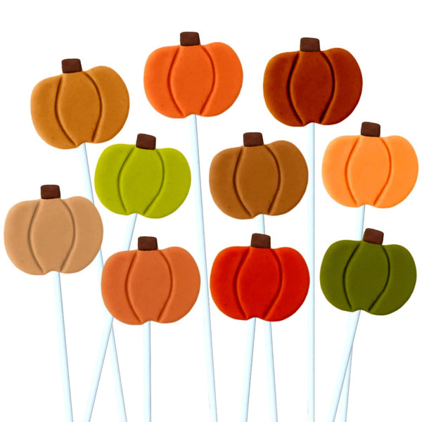 Thanksgiving pumpkins in assorted colors marzipan candy lollipops