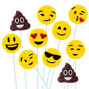 yellow emoji and poop marzipan candy lollipops