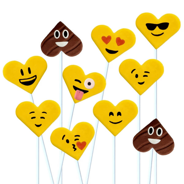 Valentine's Day emoji hearts with poop marzipan candy lollipops