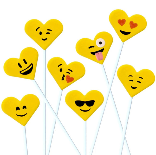 Valentine's Day yellow emoji hearts marzipan candy lollipops