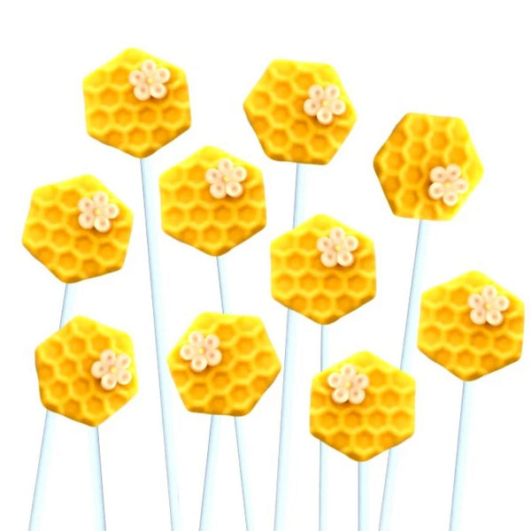 Rosh Hashanah honey bee and honeycomb marzipan candy lollipops