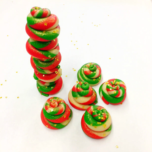 christmas reindeer poop marzipan candy sculpture treats in a stack