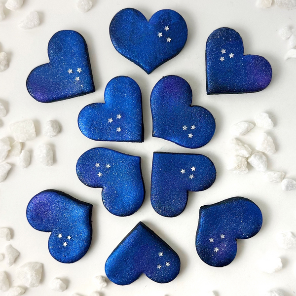 marzipan galaxy blue sparkly hearts valentine's day in a grid