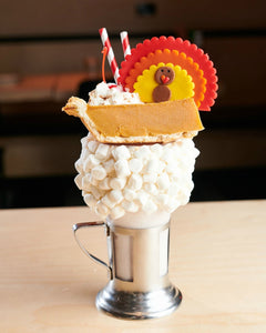 giant Thanksgiving turkeys marzipan candy lollipops in a milkshake