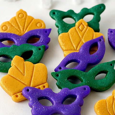 mardi gras marzipan masks crown candy closeup