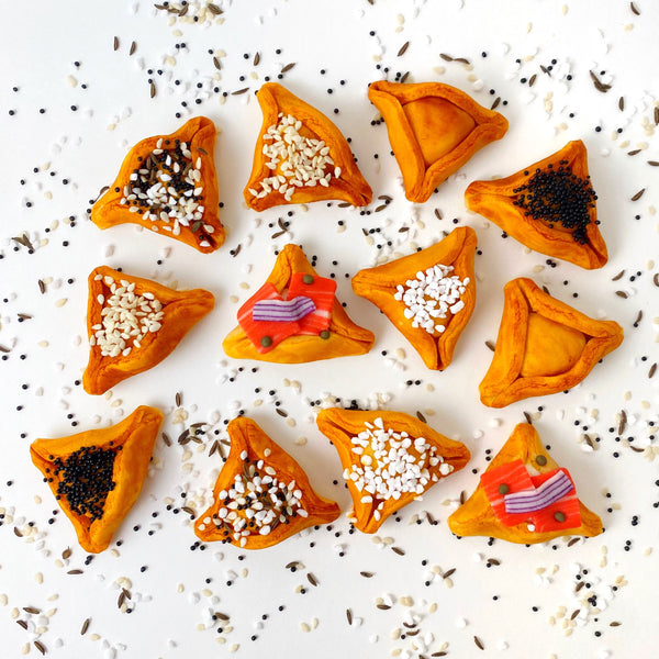 purim hamantaschen marzipan bagels with toppings
