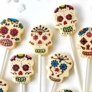 Day of the Dead sugar skull painted marzipan candy lollipops