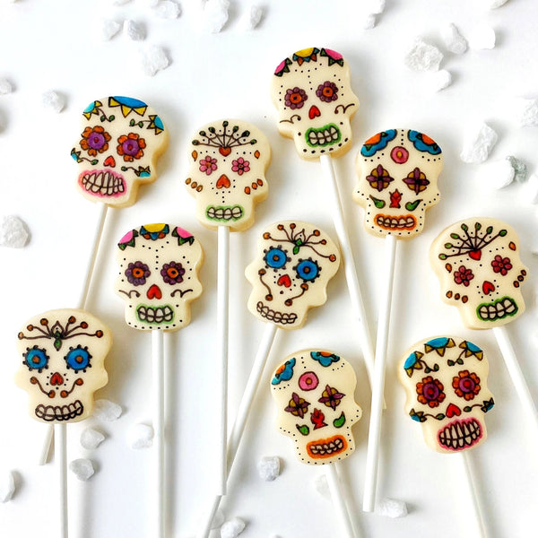 Day of the Dead sugar skull painted marzipan candy lollipops set of 10