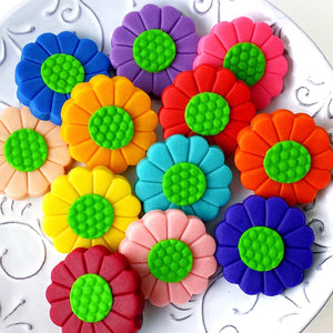 rainbow flower marzipan candy tiles closeup