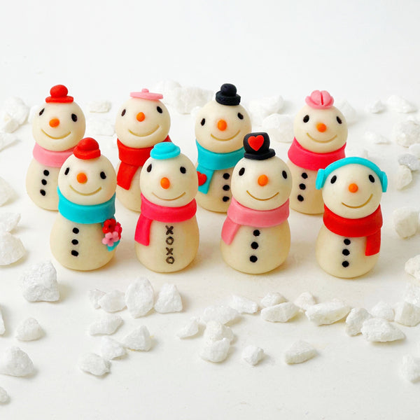 valentine's day snowman snowpeople marzipan lined up