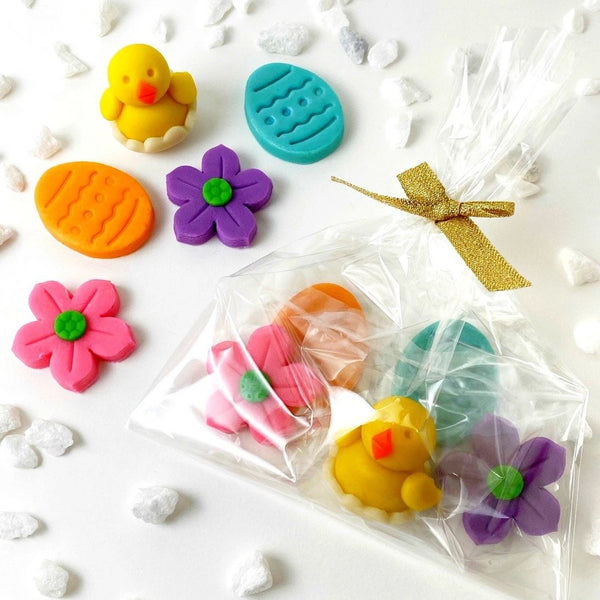 Easter marzipan treat bag with chicks, eggs and flowers