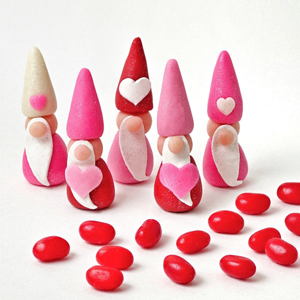 valentine's day marzipan pink red gnomes with jelly beans