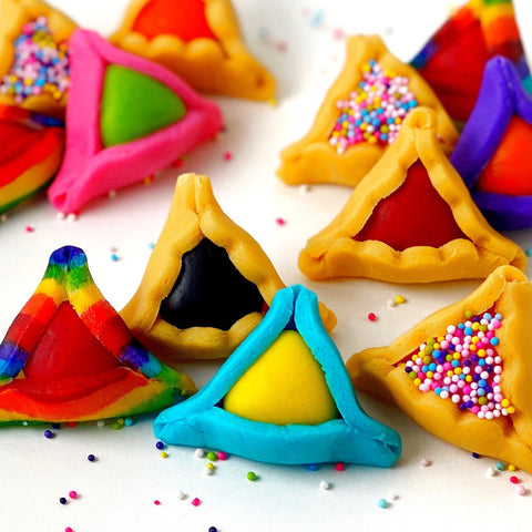 purim hamantaschen variety marzipan closeup