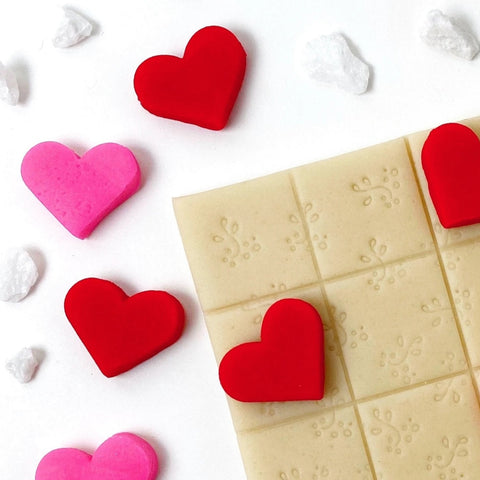 Valentine's Day hearts tic tac toe marzipan candy treats close up