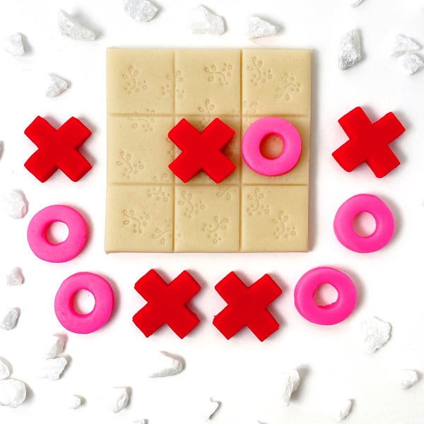 Valentine's Day X's and O's tic tac toe marzipan candy treats flat