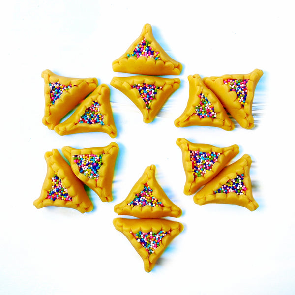 Purim vegan gluten-free purim sprinkle hamantaschen marzipan candy sculpture treats in a star