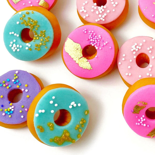 mini marzipan donuts sprinkles candy sculpture treats closeup