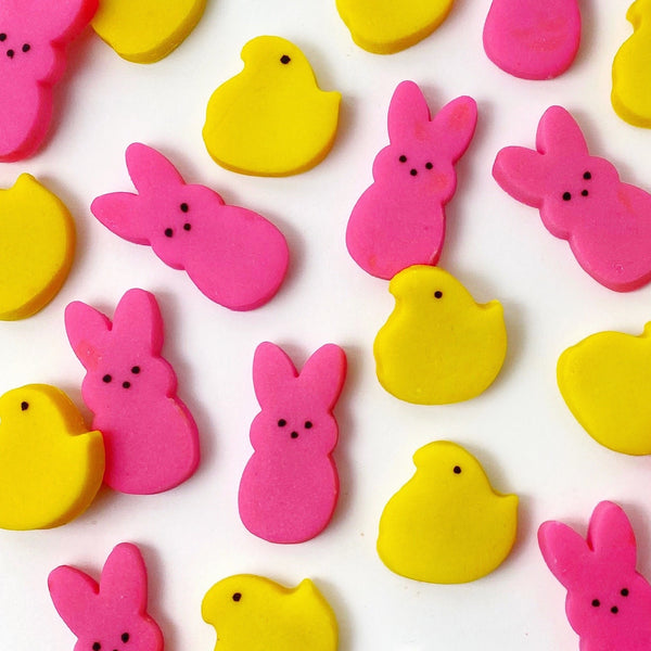 Easter peeps chicks & bunnies mini marzipan candy bites closeup