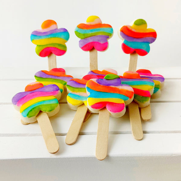 fantasy flower marzipan popsicles on a stair