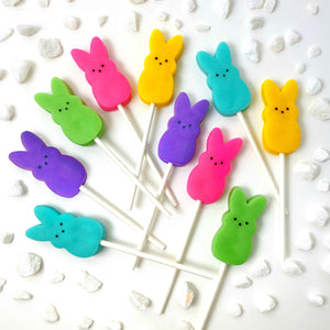 rainbow peeps Easter bunnies marzipan candy lollipops