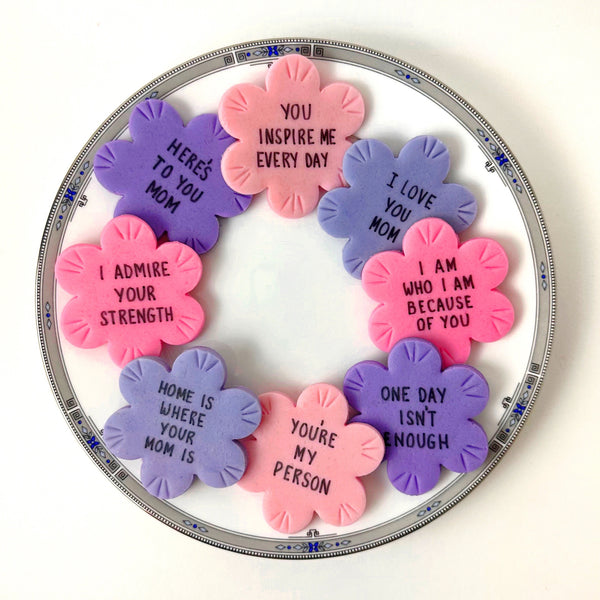 mother's day marzipan conversation flowers gift on a plate
