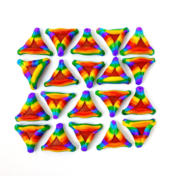 Purim vegan gluten-free rainbow purim hamantaschen marzipan candy sculpture treats in a grid