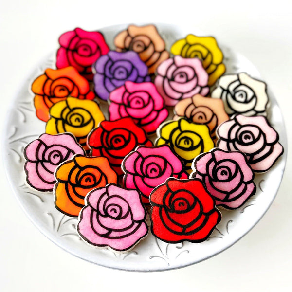 marzipan stained glass roses on a plate